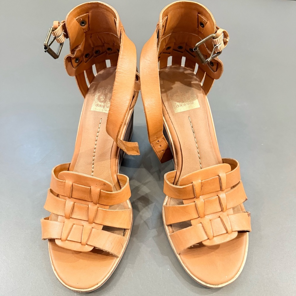 Dolce Vita Cho Brown Leather Women's Heeled Sandals - Size 8